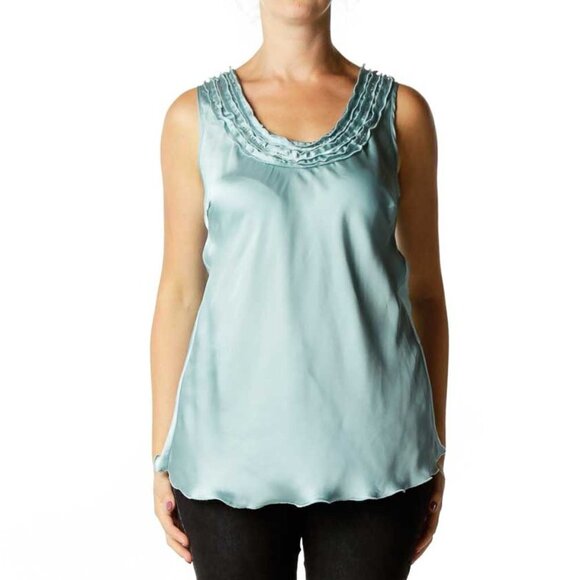 Kenar Tops - Kenar Blue Beaded Satin Tank